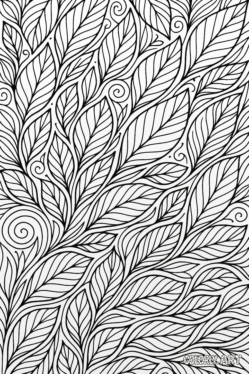 abstract leaf pattern Coloring Book Page Colorly.art