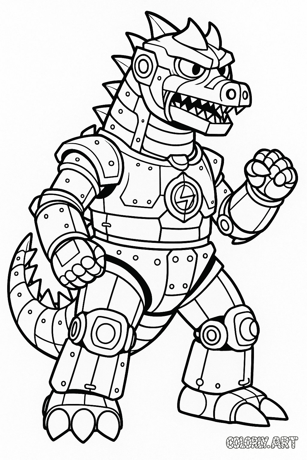 coloring book image of a robot character inspired by robot godzillaColoring Book Page Colorly.art
