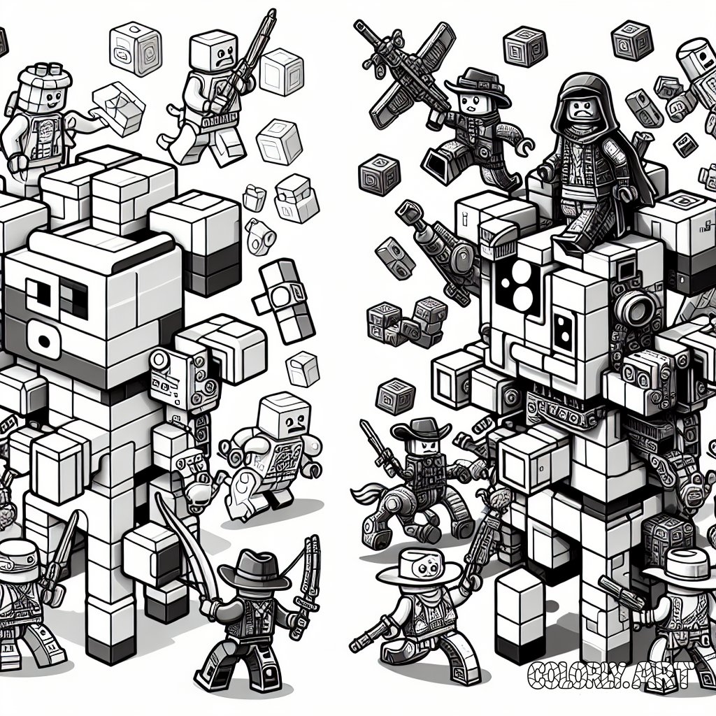 createa battle against lego inspired theme character Coloring Book Page Colorly.art