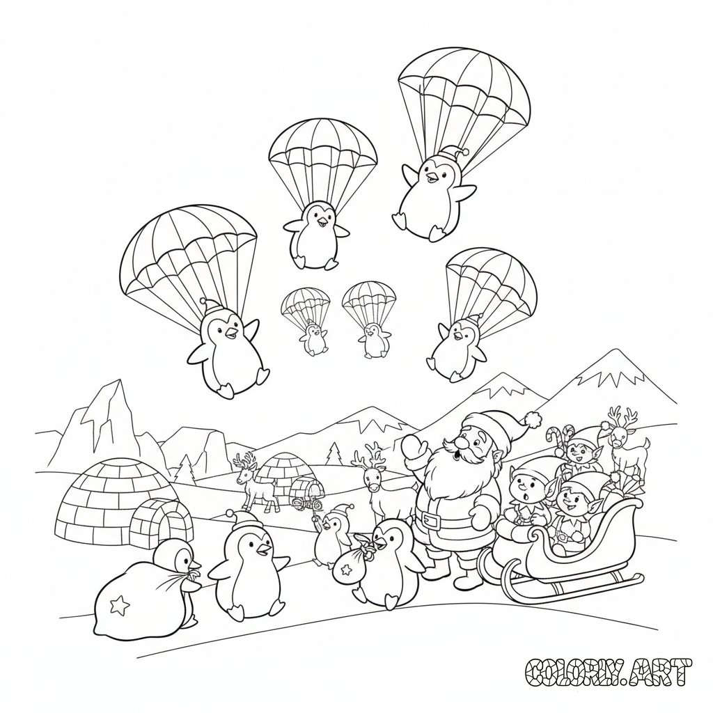 penguins-invading-the-north-pole-by-parachute-with-santa-and-elves_D-1765593822_coloring_book_image_colorly.art.png