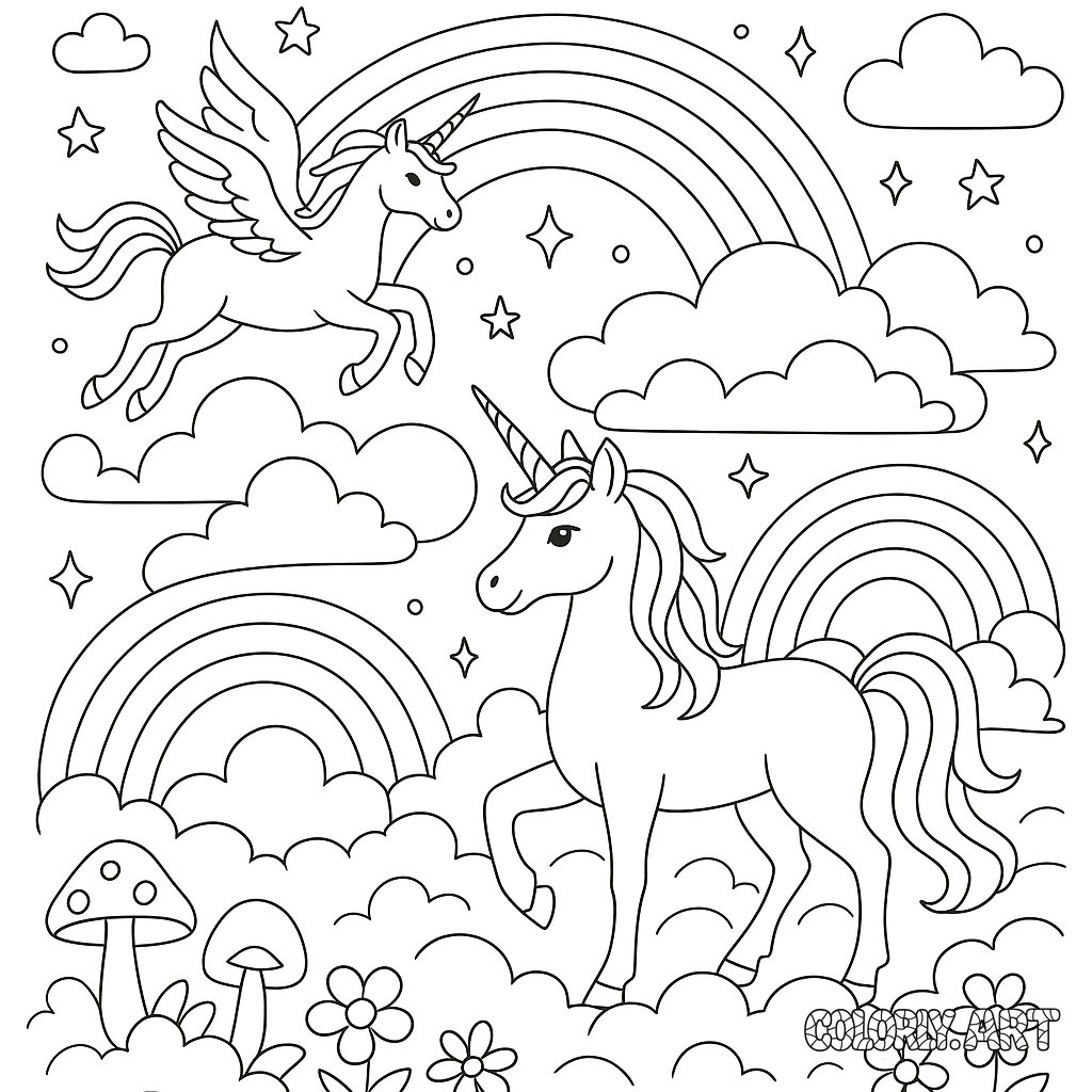 rainbow-fairy-land-in-the-clouds--with-unicorns-and-rainbows_D-1764200443_coloring_book_image_colorly.art.png