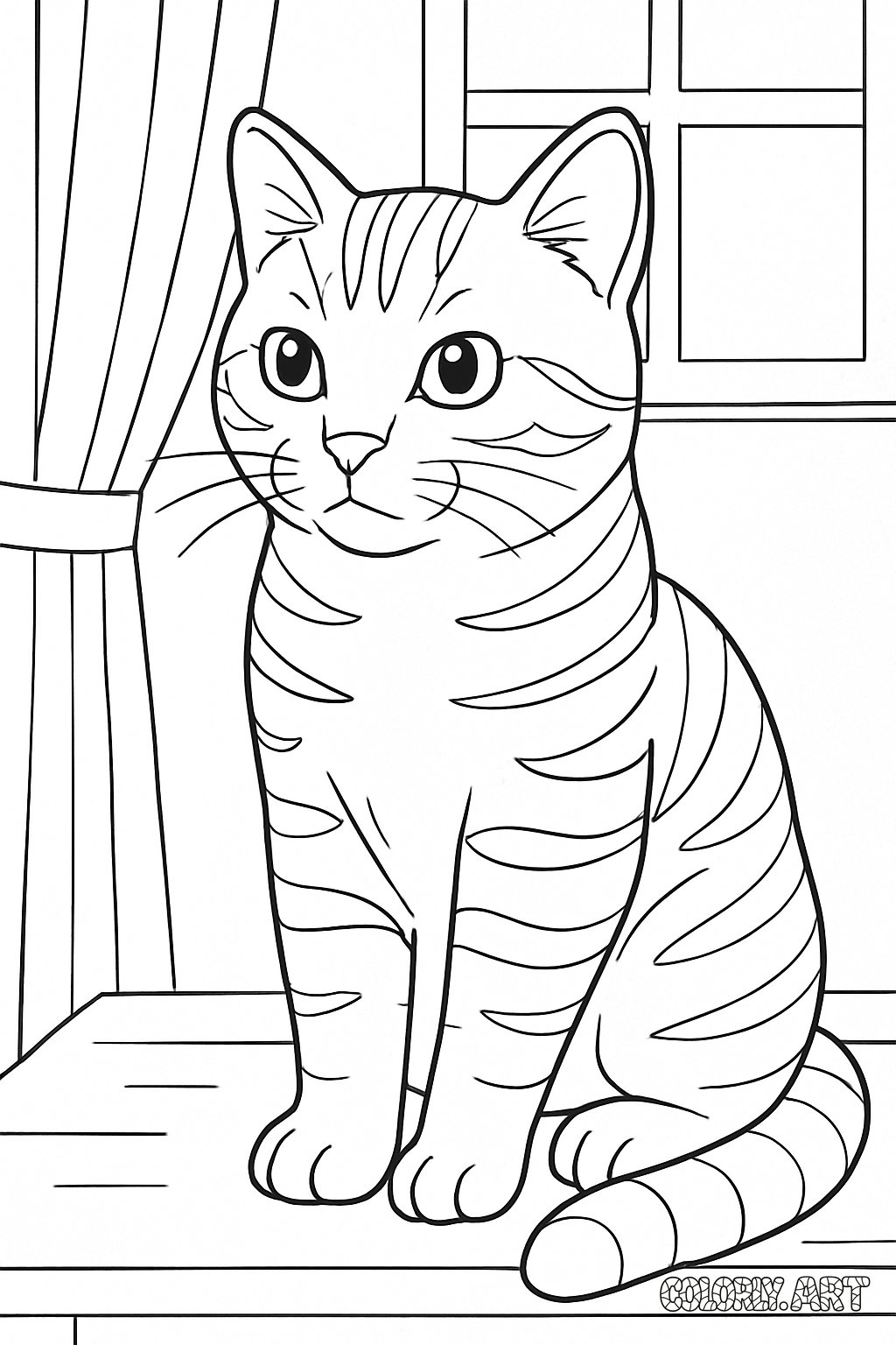 striped cat in a hourseColoring Book Page Colorly.art