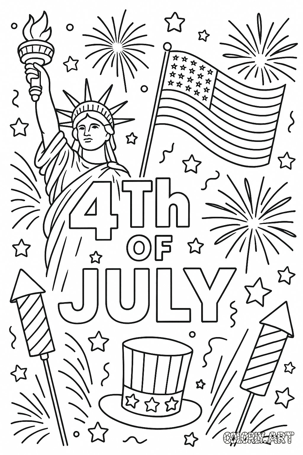 the 4th of July Celebration Coloring Book Page Colorly.art